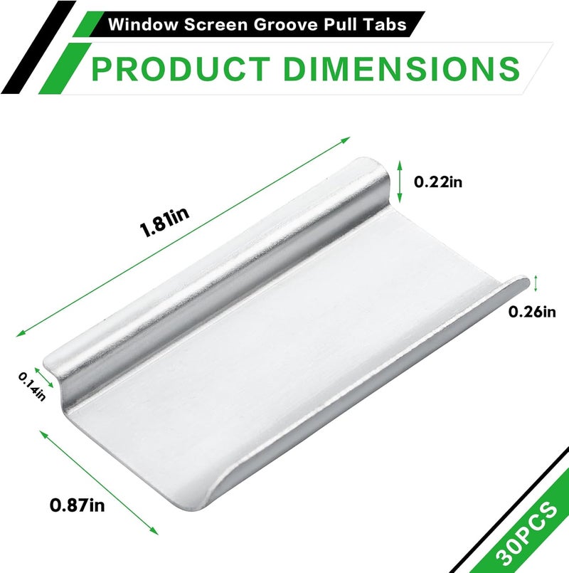 Valorup ​Universal Aluminum Window Screen Pull Tabs Replacement, 30-Pack Durable UV-Resistant Breakage-Proof Flat Groove (C-Shaped) Clip Tabs - Better Than Plastic​ - Image 4
